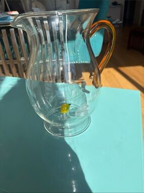 Zara Home Clear Glass Pitcher with Amber Handle And Lemon at bottom